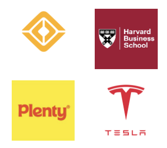 Sin's professional background including Harvard Business School, Plenty, and Tesla